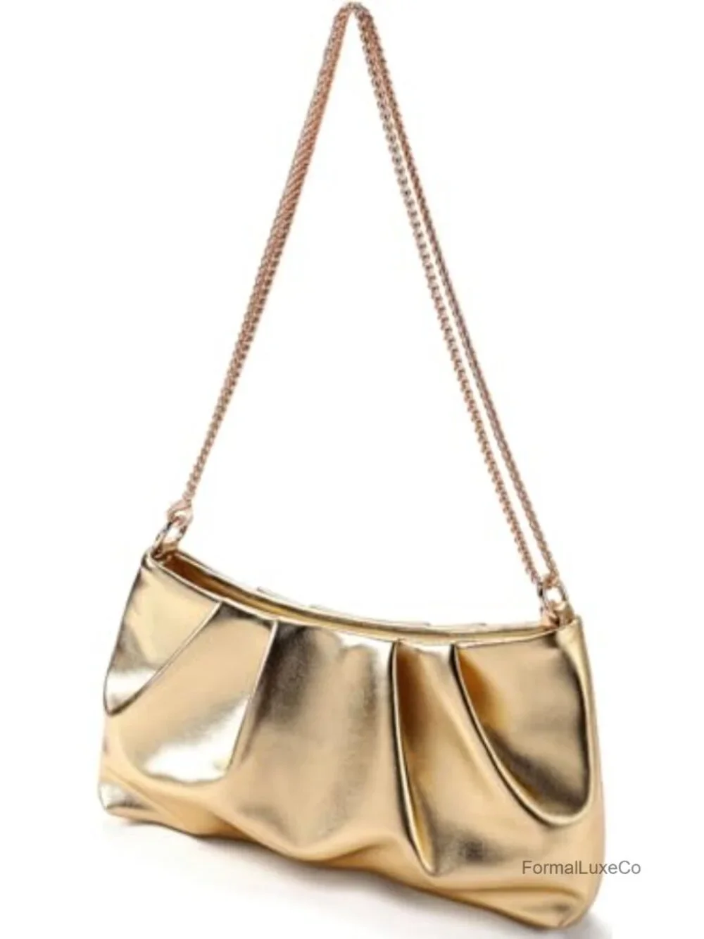 Women's Pleated Evening Clutch Bag, Detachable Shoulder Straps, PU Leather